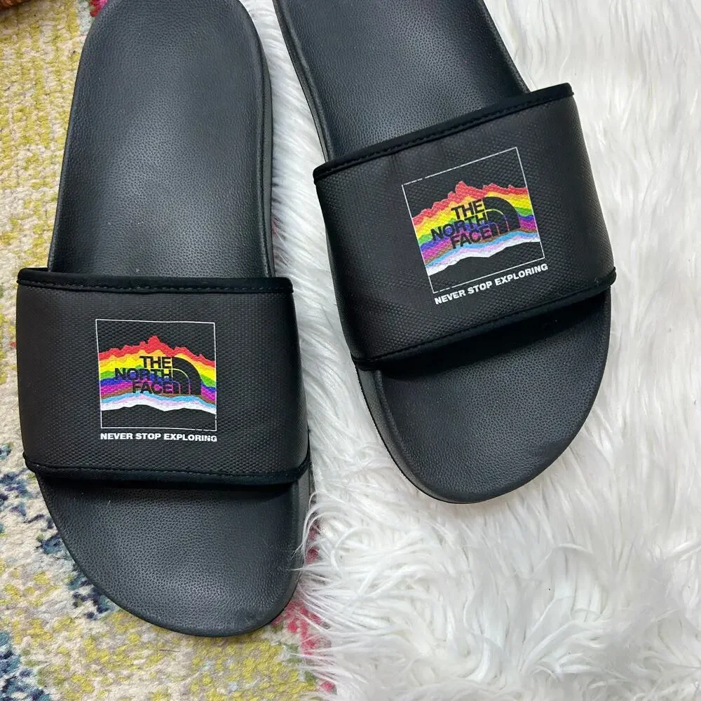 The North Face Slides Sandal Mens 10 Black Pride Rainbow Colorful Slip On Casual